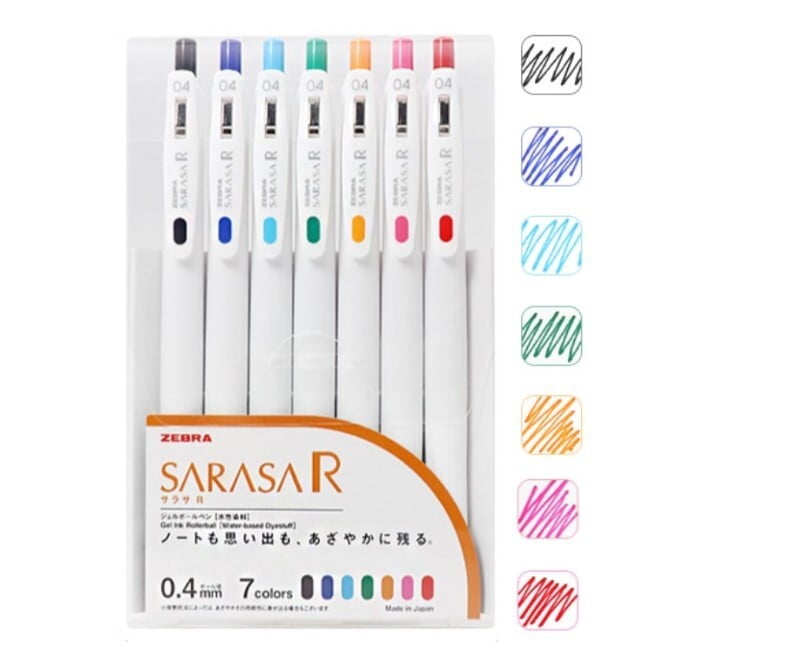 Zebra Sarasa R Gel Pen - 0.4 mm - 7 Color Set