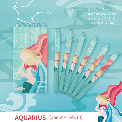 Aihao Aquarius Sign 3D Gel Pens Pack of 6 Black 0.5