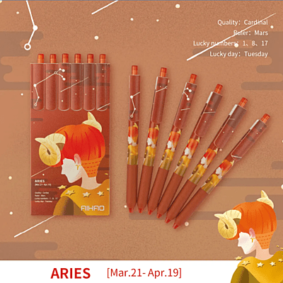 Aihao Aries Sign 3D Gel Pens Pack of 6 Black 0.5