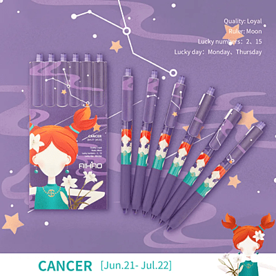 Aihao Cancer Sign 3D Gel Pens Pack of 6 Black 0.5