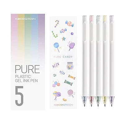 Kaco Pure Candy Retractable Cute Gel Pens 0.5 Black Pack of 5