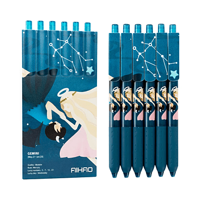Aihao Gemini Sign 3D Gel Pens Pack of 6 Black 0.5