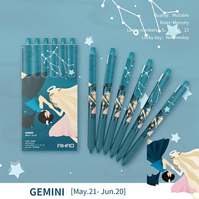 Aihao Gemini Sign 3D Gel Pens Pack of 6 Black 0.5