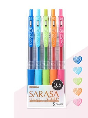 Zebra Sarasa Clip 0.5 5 Color Pen Set