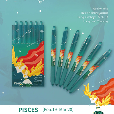 Aihao Pisces Sign 3D Gel Pens Pack of 6 Black 0.5