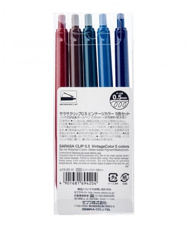 Zebra Sarasa Clip 0.5 Vintage Color 5 Color Set Zebra Sarasa Clip 0.5 Vintage Color 5 Color Set