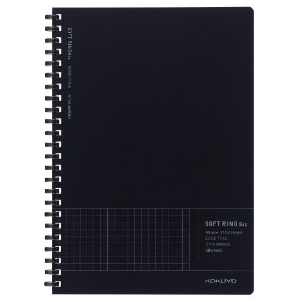 Kokuyo Soft Ring Biz Grid Ruled 50 Sheets A5 Black