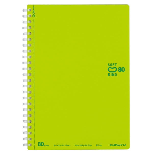 Kokuyo Soft Ring Dot B Ruled 80 Sheets A5 Yellow Green