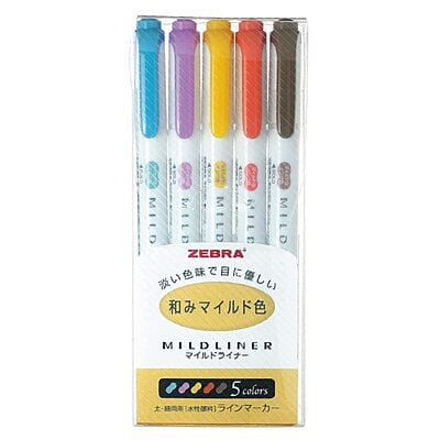 Zebra Highlighter Mildliner 5 Bright Color Set WKT7-5C-HC