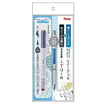 Pentel Brush Pen Fude Hajime and Energel Infree Set 0.5 Scale Pattern Blue