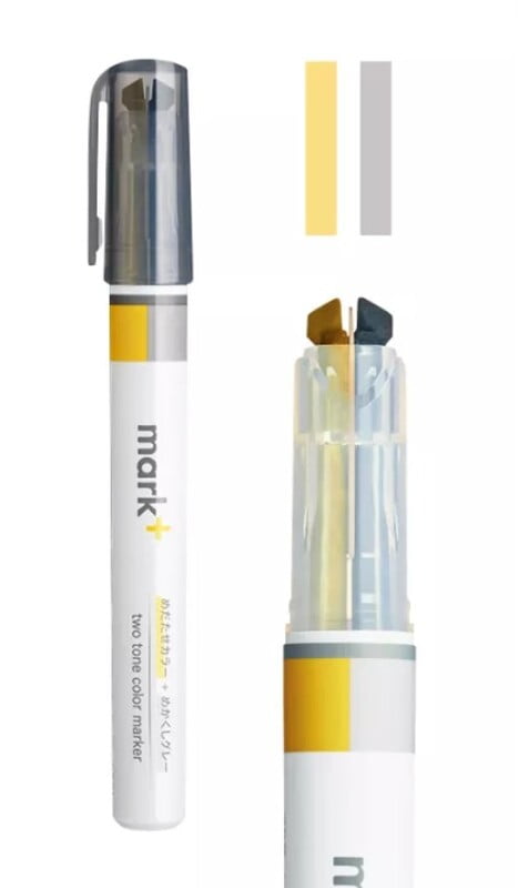 Kokuyo Highlighter Pen 2 Tone Mark Plus Gray Yellow Kokuyo Highlighter Pen 2 Tone Mark Plus Gray Yellow