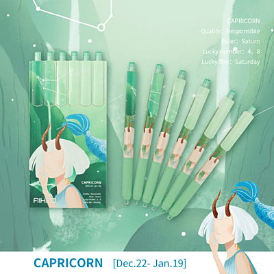 Aihao Capricorn Sign 3D Gel Pens Pack of 6 Black 0.5