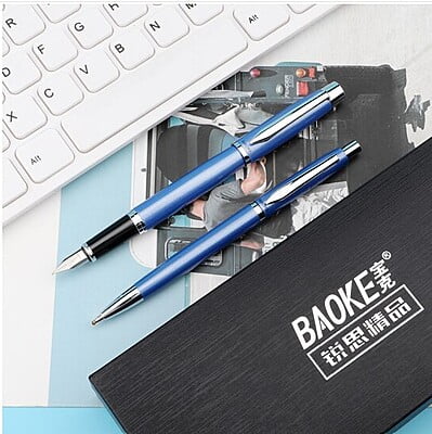 Baoke Fountain Pen(F) & Ballpoint Pen(0.7) Combo T12 Business Blue