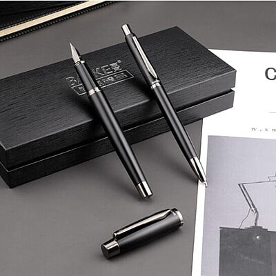 Baoke Fountain Pen(F) & Ballpoint Pen(0.7) Combo T12 Pearl Black